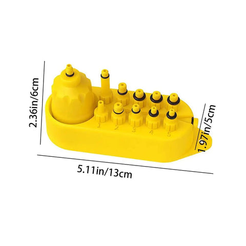 Heavy Duty Bicycle Hydraulic Brake Bleed Kit With Inflatable Cylinder And Funnel, tool set shown with measurements