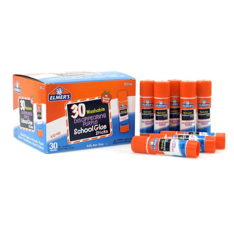Disappearing Purple School Glue Sticks 7 Grams, 30 Count Pack For Classrooms with orange caps and packaging