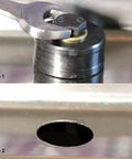 30mm Sheet Metal Punch Tool With Hexagon Hole Cutter in use, creating burr-free holes in metal sheets, shown with wrench-driven mechanism.