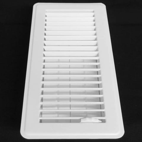Floor Register With Louvered Design And Damper Lever White 14 by 6 Inch Duct Opening Outer Frame 15.5 by 7.5 Inch