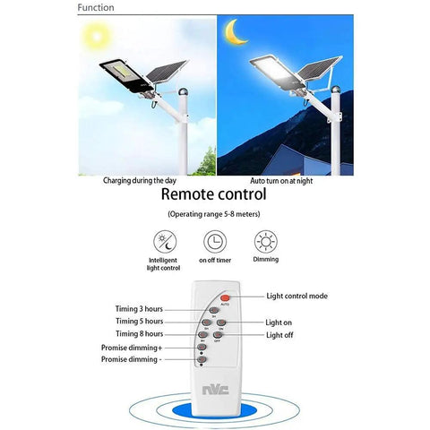 Heavy Duty Solar LED Flood Light With Remote And Light Sensor IP65 Waterproof 10W To 150W Dusk To Dawn Street Lamp with remote control features.