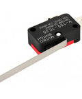 Beefy Long Lever Micro Limit Switch SPDT 1NO 1NC V-153-1C25 Momentary visible, side view showing lever and terminals