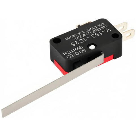 Beefy Long Lever Micro Limit Switch SPDT 1NO 1NC V-153-1C25 Momentary visible, side view showing lever and terminals