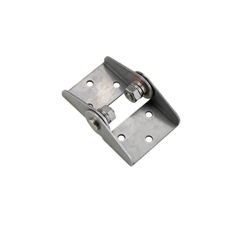 Angled front view of stainless steel damping torque door hinge, 2.5 Nm, single piece with mounting plate