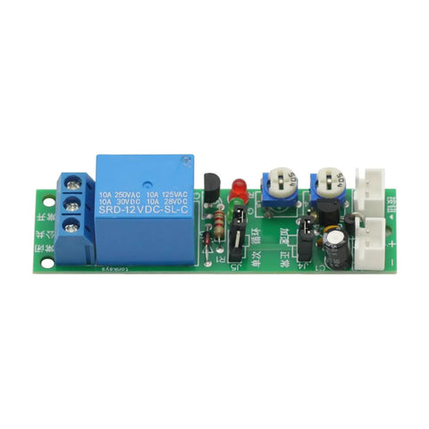12V DC Timer Relay Module With Adjustable Cycle Delay And On Off Switch, DIY Friendly Power Shield For Arduino Projects, 0 To 60 Minute Delay, Single Time Mode, Easy Wiring, Reliable Relay Control For Automations, green PCB with blue relay