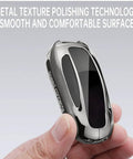 Sleek Rugged Carbon Fiber Key Fob Protector Case Optimized Perfect Fit Tesla Model X showing metal texture and polished surface.
