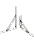 Heavy Duty Stainless Steel Corner Shelf Brackets Wall Mounted L Shape Triangle Supports, two pack, for kitchen storage and home decor.