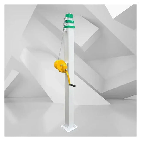 Portable Hydraulic Telescopic Mast Lift Featuring Four Section Folding Boom Manual Pump and Smooth Raising Action for versatile lifting.