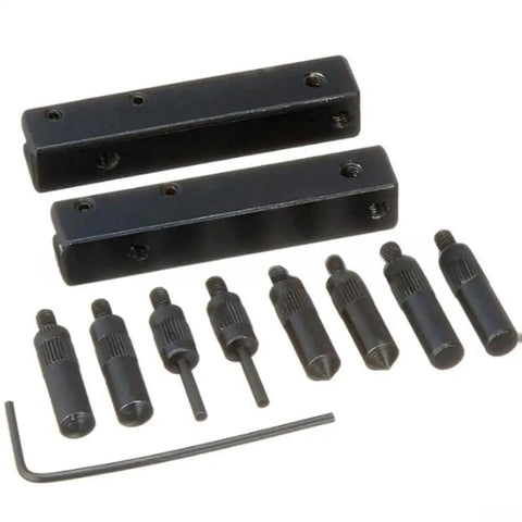 Digital Caliper Accessories for Internal External Groove Step Measurement, black measuring heads and clamps arranged.