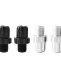 Two Pack Bike Brake Lever Barrel Adjusters With M10 Screws Aluminum Alloy 10mm Barrels Easy Fine Tune For Mountain And Road Bikes MTB Braking Feel Upgrade For Smooth Ride Durable Black Finish, showing black and silver adjusters.