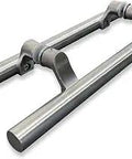 Post Mount Offset Ladder Style Door Handle Set 16 Inch Length For Interior And Exterior Use Fits Steel Aluminum And Glass Doors Up To 2.4 Inches Thick Double Sided Push Pull Handle In Satin Brushed Stainless Finish Includes Mounting Hardware No Fuss
