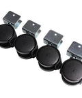 4PCS/Lot Black Caster Wheels with Brake for Office Chairs Bed carts Trolley Furniture Casters Wheels on silver mounting brackets.