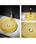 s Sink - Tempered Bathroom Vessel Basin for Bar, Cloakroom, Countertop with Accessories - Design for Home Decor in yellow color.