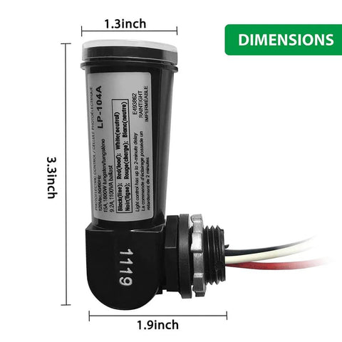 Outdoor Dusk To Dawn Photoelectric Sensor With Swivel Mount showing dimensions and wiring details