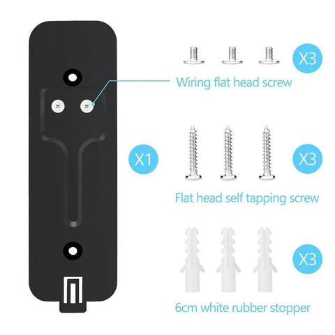 Black Doorbell Back Plate Replacement For Video Doorbell Mounting Systems Kit with screws and stoppers on white background