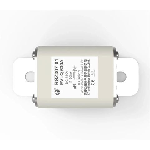 Heavy Hitter High Voltage Dc Fuse For Ev Charger Solar Battery Storage System Circuit Protection Plug And Play Replacement Unit Rsz307 01 Evlq, shown from top with specifications visible.