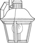 Line drawing of One Light Clear Beveled Glass Farmhouse Outdoor Wall Lantern In Antique Bronze, with classic arch and clear glass.