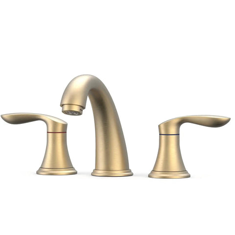 Dual-Handle Widespread Bathroom Sink Faucet in Brushed Gold Finish with 3-Hole Design, Includes Pop-Up Drain and Lead-Free Hoses, cUPC Certified