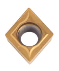 Close-up of CCMT Turning Insert Set 32.5 Degree Carbide Inserts 9T304 for CNC Lathe, showing 80° diamond shape and carbide material.