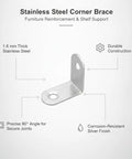 Beefy Heavy Duty 90 Degree L Bracket Stainless Steel Corner Brace for Furniture Reinforcement 1.6mm Thick Silver Finish