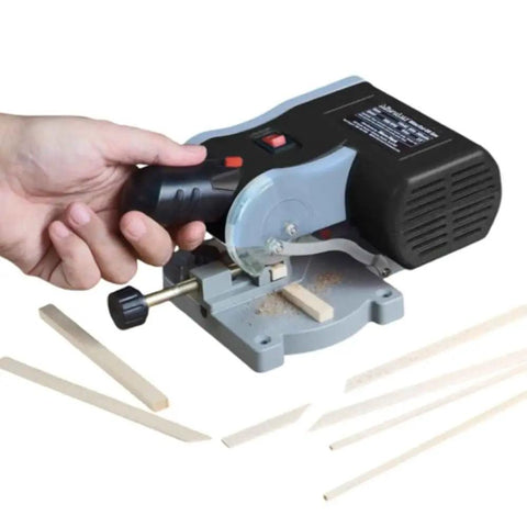 Compact 7800 RPM Miter And Cut Off Saw Portable Power Tool For Wood Metal And Plastic in use for cutting wooden piece