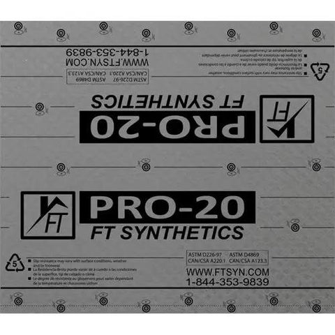 Heavy Duty Synthetic Roof Underlayment Single Roll Super Grippy Surface Hella Flexible For Low Temp Installations Wrinkle Free Eco Friendly Lightweight Asphalt Felt Replacement Easy Set Up For Diy Builders And Pros with PRO-20 label.