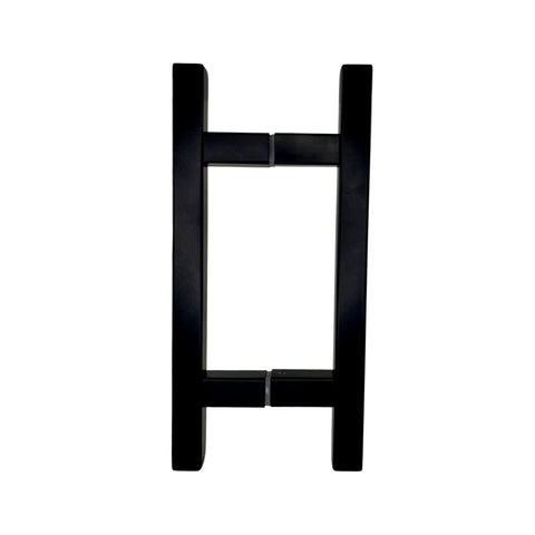 Heavy Duty H Shape Ladder Door Handle For Shower Glass Doors Slick Matte Black Finish six inch stainless steel pull from the front.