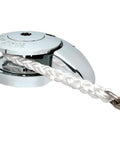 Built Different 12V Marine Windlass Boat Hauler Anchoring System with chrome finish, featuring braided rope and chain connection.