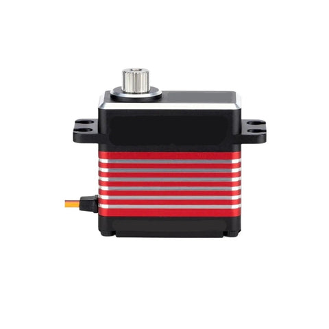 Hella Smooth High Voltage Steering Servo Delivering 75 Kilograms Of Raw Torque In An 88 Gram Compact Body With A Rock Solid Cnc Metal Case Fully Waterproofed For Rc Vehicles Steel Arms, showing side view.