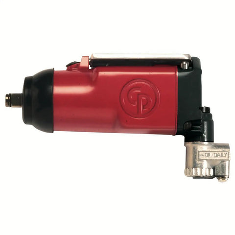 Side view of a red and black Three Eighths Inch Air Impact Wrench With Ninety Foot Pounds Of Torque At Nine Thousand Five Hundred RPM.