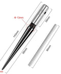 Bridge Pin Hole Reamer, Tapered 5 Degree, Six Flute Luthier Tool for Acoustic Guitars with soft vinyl handle grips, measurements shown
