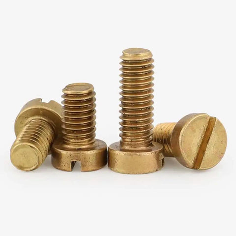 Top Shelf Brass Slotted Cheese Head Screws M3 X 4mm Copper Tone 20 Piece Kit, close-up of screws showing slotted heads.