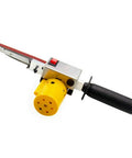 Badass Handheld Electric Belt Sander With Seven Adjustable Speeds and Killer Apex Edge Sharpening Setup, compact design.