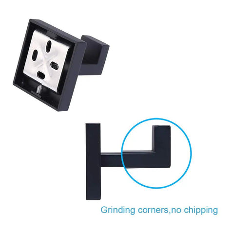 Matte Black Stainless Steel Wall Hooks Two Pack Heavy Duty Coat and Towel Hangers for Bathroom and Kitchen Square Modern Mount Rustproof