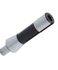 R8 to JT6 drill chuck arbor adapter; silver ends with black middle section, side view