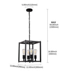 Four Light Black Farmhouse Pendant Chandelier For Entryway Hallway And Dining Room, Industrial Mid Century Ceiling Light Fixture With E26 Base, Dimmable With Compatible Dimmer Bulbs, dimensions shown