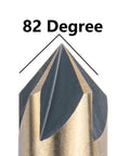 Close-up of 82 degree point on Workhorse Pro Grade Cobalt Countersink Drill Bits Set 5 Piece With M35 HSS Co 82 Degree Five Flutes.