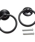 Black Ring Drawer Pull Handles 2 Pack Single Hole Metal Drop Ring Knobs for Cabinets with Mounting Screws, Zinc Alloy and Iron Build