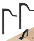 Two 8 Inch Bench Holdfast Clamps for Three-Quarter Inch Bench Dog Holes and MFT Tables, shown with one clamped to wood surface.
