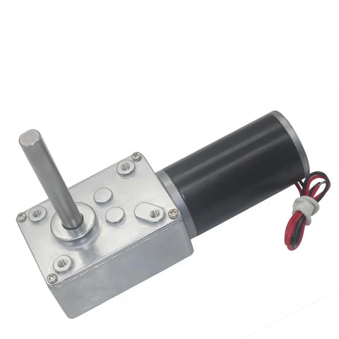 Heavy Duty DC Worm Gear Motor With Kickass 70Kg Cm Torque And Built Tough Metal Gears For Solid 12V Or 24V Power Featuring A Self Locking 51Mm D Shaft visible from a top angle.