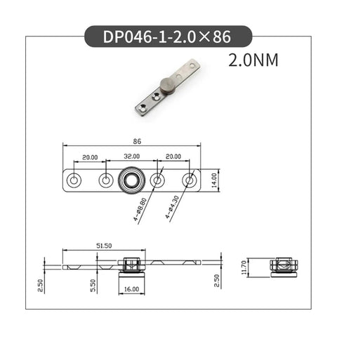 Technical diagram of stainless steel concealed hinge with constant torque damping and 360 degree rotating shaft positioning.