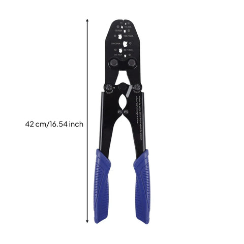 Heavy Duty Terminal Crimping Tool Pliers Ergonomic Hand Press For Electrical Repair with blue grips, measuring 42 cm.