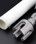 Heavy Duty Pipe Threading Tool Kit For 1/2 And 3/4 Inch Pipes Internal And External Rethreading Electric Drill Compatible Pro Grade Carbon Steel Repair Tool For Accurate Thread Restoration with a threaded pipe and threading tool.