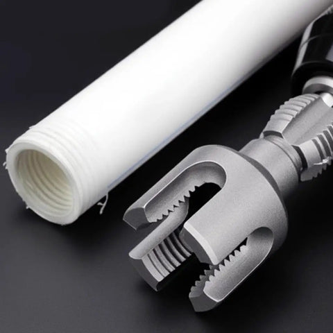 Heavy Duty Pipe Threading Tool Kit For 1/2 And 3/4 Inch Pipes Internal And External Rethreading Electric Drill Compatible Pro Grade Carbon Steel Repair Tool For Accurate Thread Restoration with a threaded pipe and threading tool.