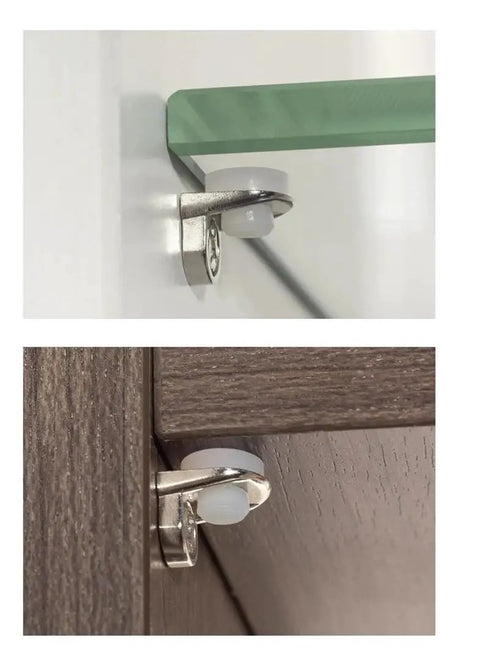 Beefy Heavy Duty Shelf Support Pins with Glass Shelves Pegs and Silicone Bumpers, sturdy steel brackets for cabinets and wall-mount.