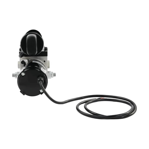 Top Tier 1.5 Ton Electric Linear Actuator With 12V Dc Motor and Silky Smooth Electro Hydraulic Cylinder close-up showing motor and connector.