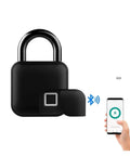 Lock Down Your Gear With This 10 Pack Smart Fingerprint Padlock Set Built Tough For Waterproof Keyless Entry On Suitcases Gym Lockers And Front Doors. Image of a black fingerprint padlock with smartphone app access.