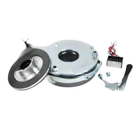 Electromagnetic brake assembly with silver mounting plate, control box and screws