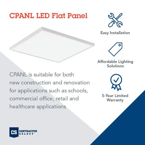 2x2 LED Flat Panel Light With 3300 Lumens, Switchable 3500K 4000K 5000K CCT, Includes Direct Ceiling Mount Bracket