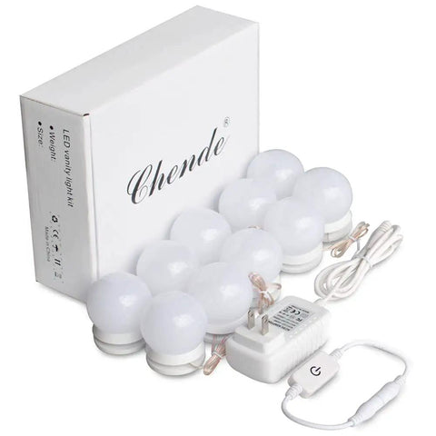 Hollywood Style LED Vanity Lights For Mirror With Dimmer And 12V Adapter Stick On Makeup Vanity Lighting Kit, 10 Bulbs